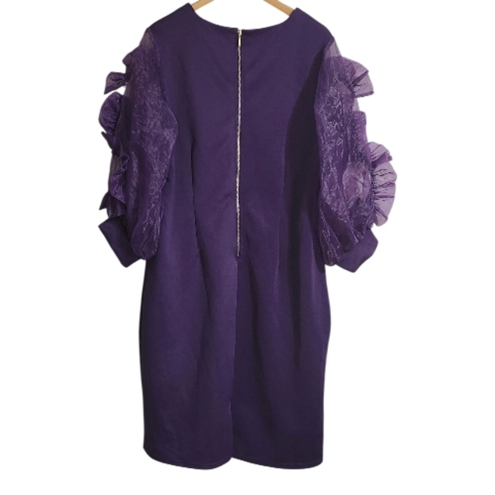 Purple Long Sleeve Puff-Sleeve Dress - Picture 5 of 7